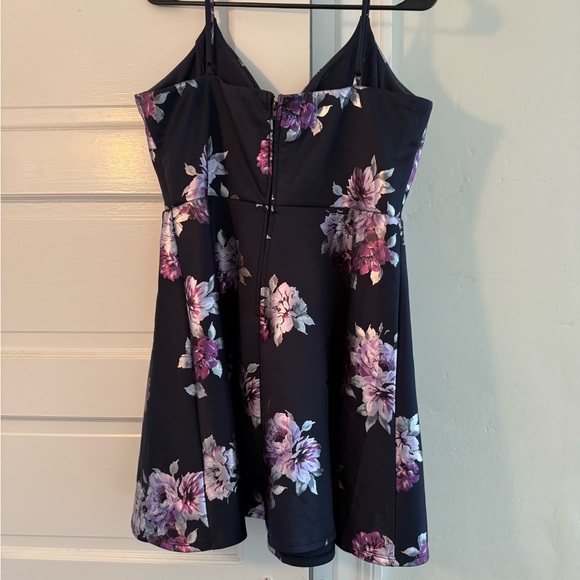 City Studio Navy Blue and Purple Floral Formal Dress - Picture 2 of 4